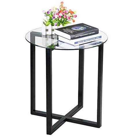 Where can i find small coffee tables. Yaheetech Small Round Glass Coffee End Table Metal Legs ...