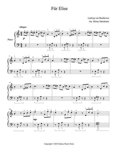 Piano sheet music › piano solo › ludwig van beethoven. Fur Elise - Piano sheet music easy | Galaxy Music Notes