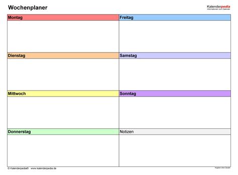 Freebie Wochenplan Wochenplan Zum Ausdrucken Kalender Wochen Planer