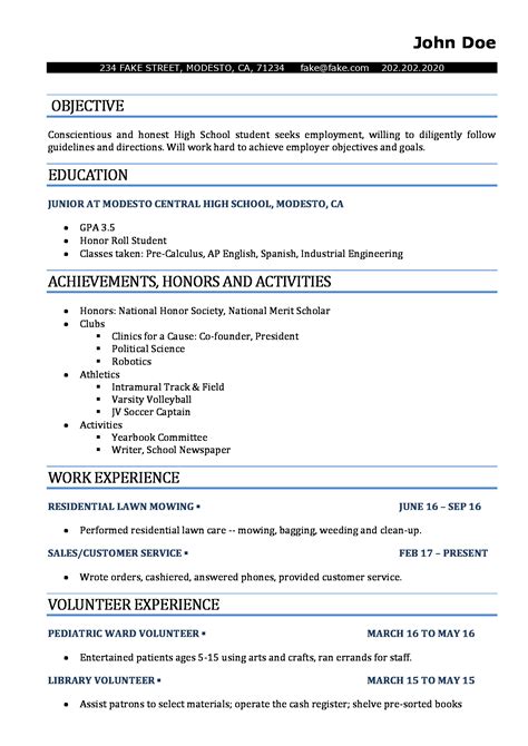 High School Resume Resume Templates For High School Students And Teens