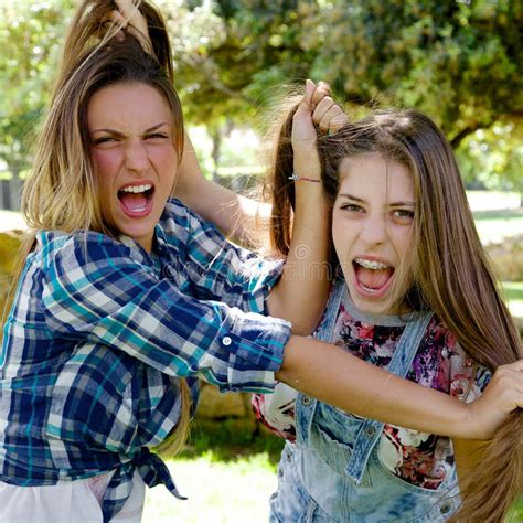 Angry Girlfriends Fighting Pulling Long Hair Stock Photo Image Of
