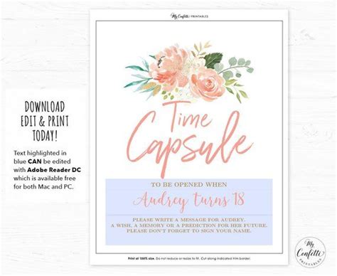 Time Capsule Sign And With Matching Printable Message Cards Etsy