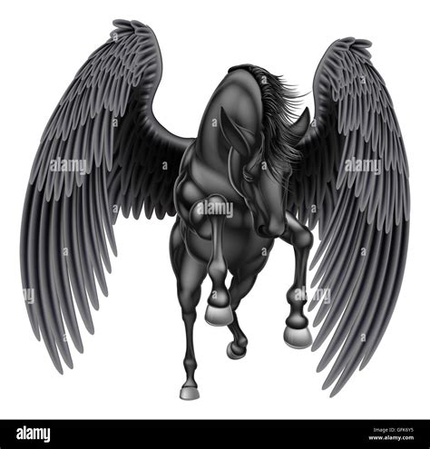 An Illustration Of A Black Pegasus Mythological Winged Horse Rearing On