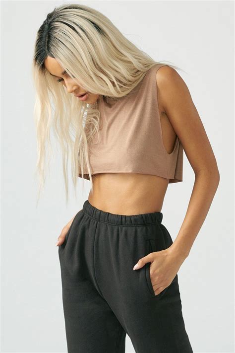 Cropped Muscle Tank Crop Top Outfits Loose Crop Top Joah Brown