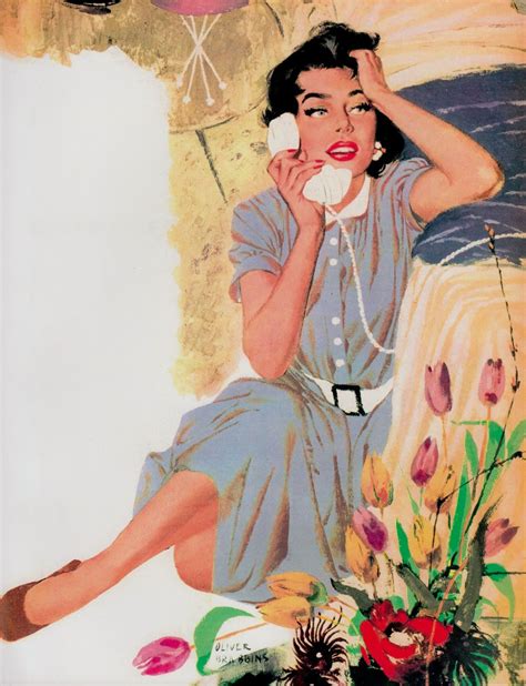 Oliver Brabbins Lifestyle Illustration Mid 1950s Woman On The Phone Minkshmink Vintage