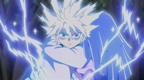 Gon transformed into an unknown form, while yusuke transformed into a mazoku, their hair growing long; File:Killua activating Godspeed.png | Anime