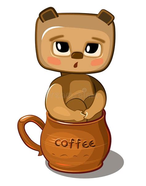 Funny Teddy Bear Sits In A Brown Ceramic Coffee Mug Cute Comedian