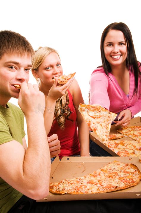 Trois Belles Jeunes Dames Mangeant De La Pizza Image Stock Image Du