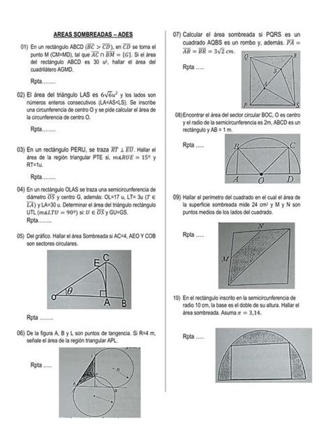 Ejercicios De Areas Sombreadas Anthony Peña Timoteo Udocz
