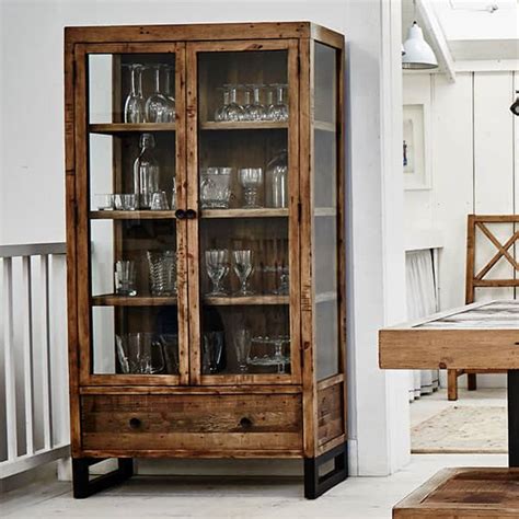 Wood Furniture Reclaimed Wood Glass Display Cabinet Modish Living