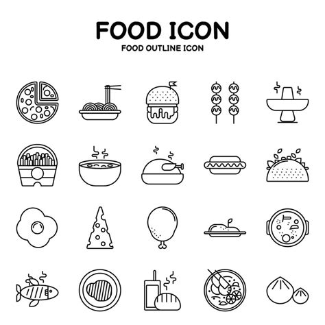 Food Outline Icon Variety Of Black Lines On A White Background 8996852