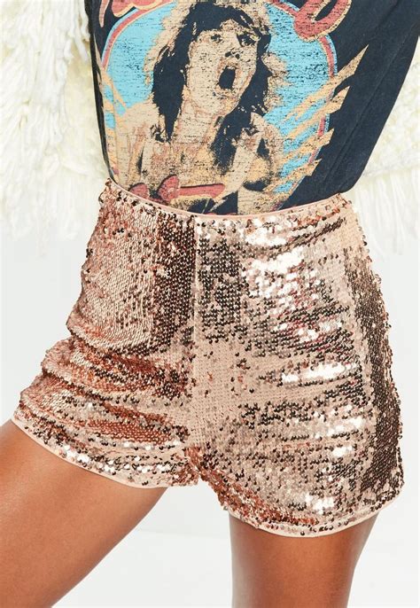 Missguided Tall Rose Gold Sequin Shorts In 2020 Sparkly Shorts Gold Sequin Shorts Clothing