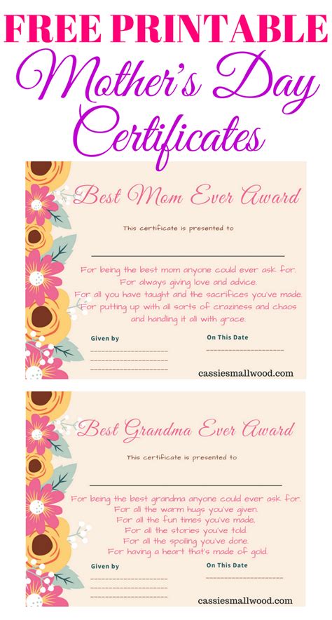 Happy mother's day cards, mother's day cards with roses and mother's day color card's. Free Mother's Day Printable Certificate Awards For Mom And ...