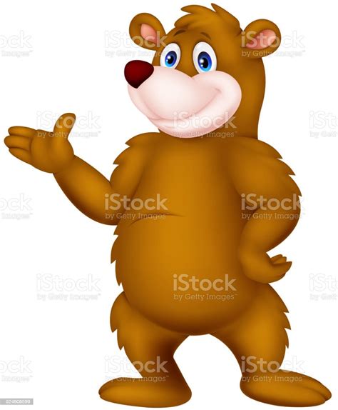 Cute Brown Bear Cartoon Presenting Stock Illustration Download Image