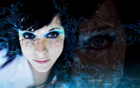 1920x1200 Photo Manipulation Women Blue Eyes Dark Wallpaper