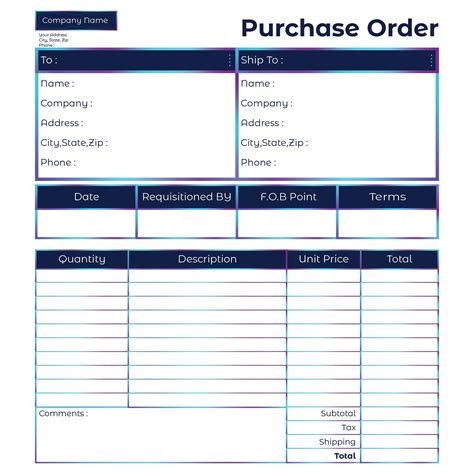 Free Printable Purchase Order Form For Home Decorations Printable Forms Free Online