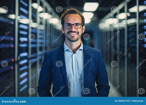An Ai Illustration Of A Man Is Standing In A Server Room And Smiling At