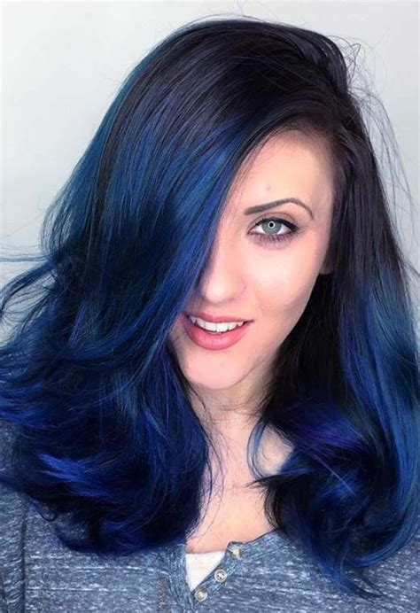 Iridescent Blue Hair Color Shades Blue Hair Dye Tips Glowsly Blue Tinted Hair Blue Black