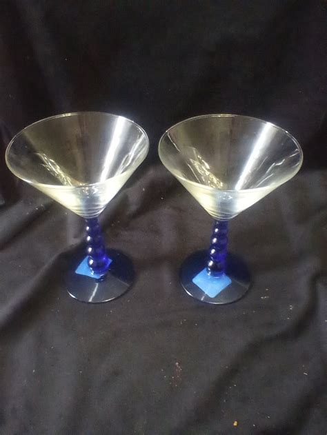 Libbey Cobalt Blue Ball Stem Martini And Wine Glasses Two Sets Etsy