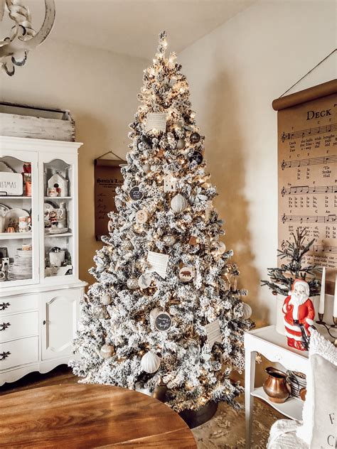 Decorating A Simple White Flocked Farmhouse Christmas Tree Rain And Pine