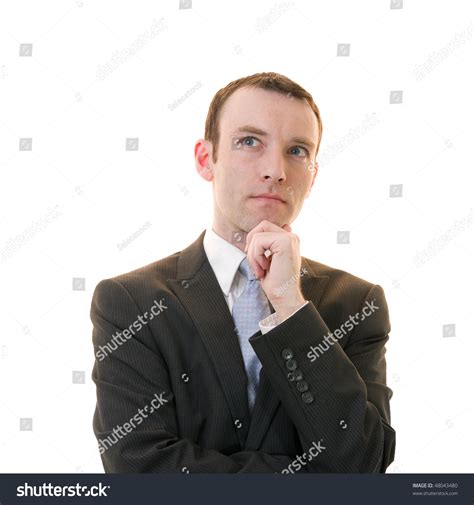 Young Businessman Thinking On White Background Stock Photo 48043480