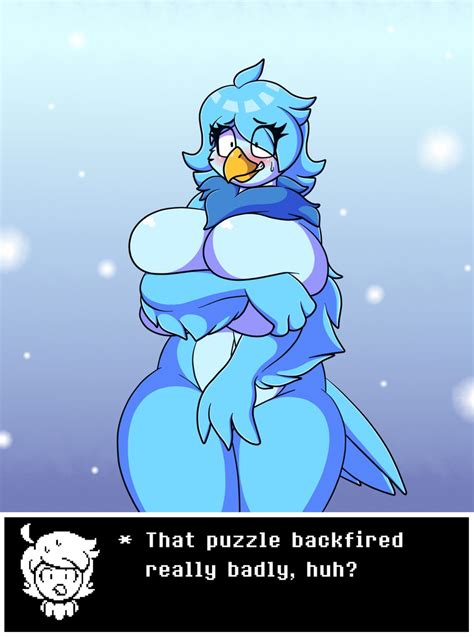 Rule 34 2023 Anthro Avian Bird Blue Feathers Blush Boobs Breasts Breasts Squeeze Breasts