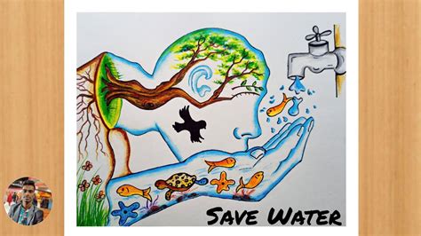 Save Water Drawing Easily With Pastel Colour Step By Step Youtube