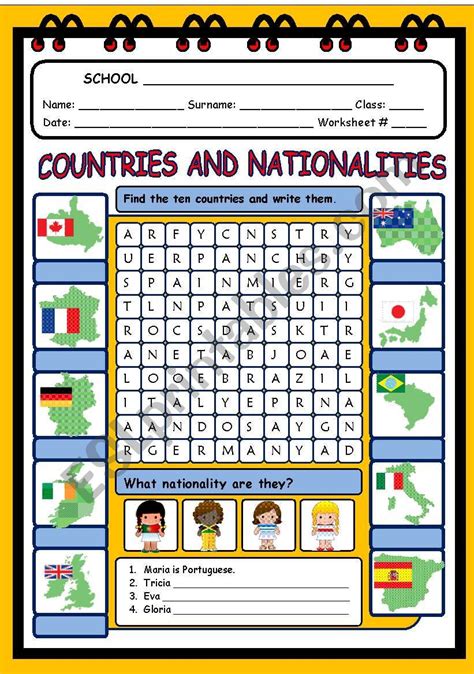 Countries And Nationalities Esl Worksheet By Evelinamaria