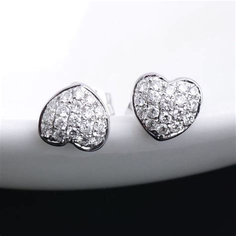 Simple Heart Stud Earrings 2 CT Round Diamonds Rose Gold Gift For He