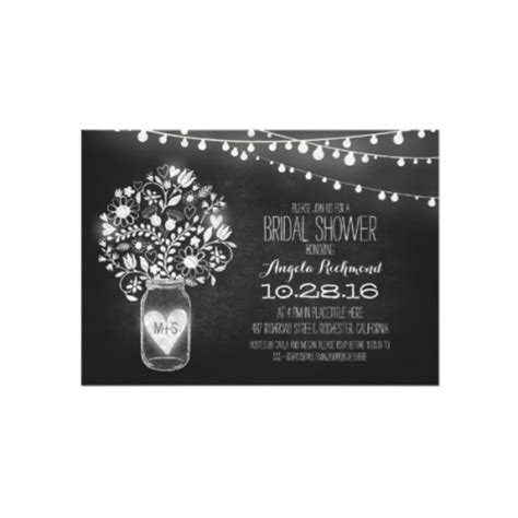Mason Jar String Of Lights Chalkboard Bridal Shower Invitation