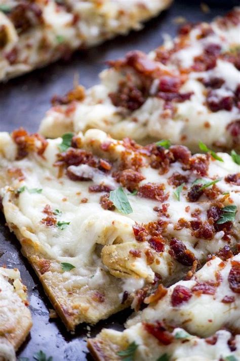 Remove from skillet, let cool, and dice into bite size pieces. Chicken Bacon Ranch Flatbread Pizza | Recipe | Food ...