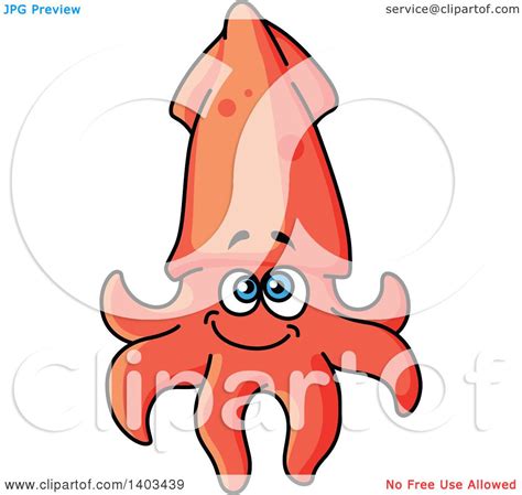 Clipart Of A Cartoon Squid Royalty Free Vector