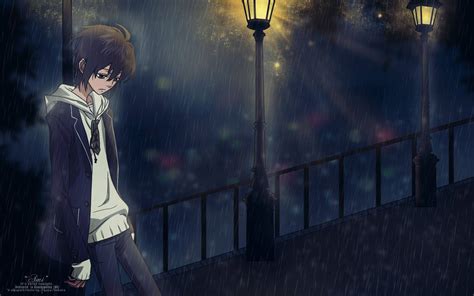 Download A Sad Anime Boy Waiting Wallpaper