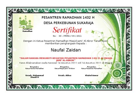 Contoh Sertifikat Pesantren Kilat Pdf Imagesee