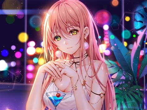 Beautiful Anime Girl Drink Art Wallpaper Beautiful Anime Girl With Pink Hair 1024x768