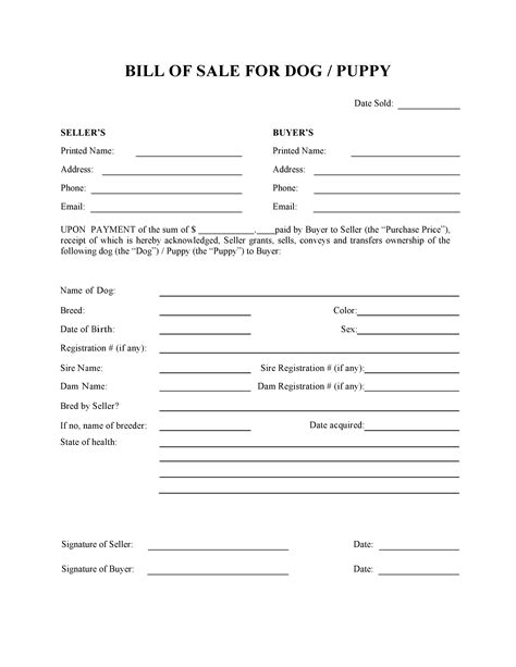 Free Dog Or Puppy Bill Of Sale Form Pdf Docx