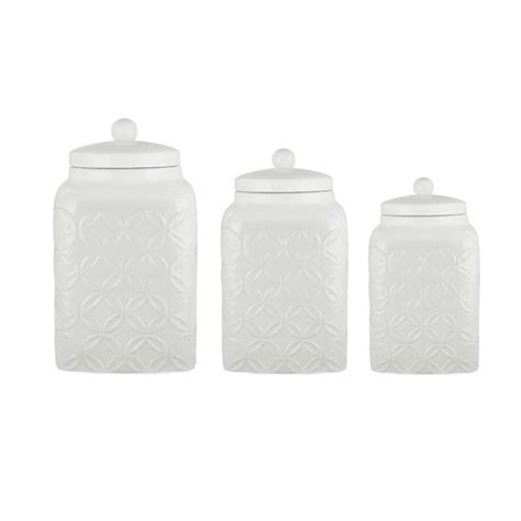 Shop American Atelier Embossed White 3 Piece Ceramic Canister Set With
