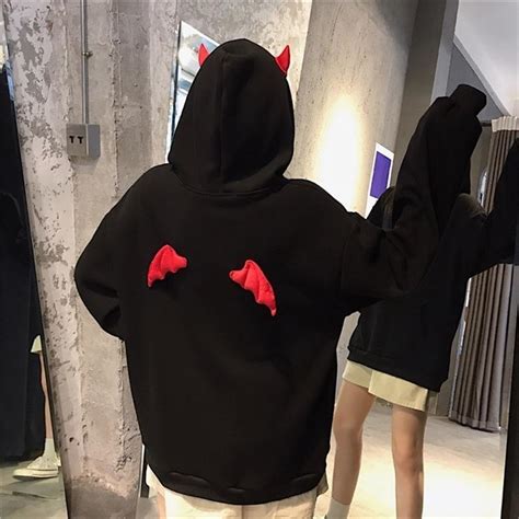 Harajuku Gothic Devil Horn Oversized Hoodie Women Loose Fit Womens
