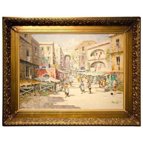 Large Vintage Italian Market Scene Painting For Sale At 1stdibs