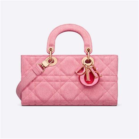 Dior Women Lady D Joy Bag Bright Pink Cannage Denim