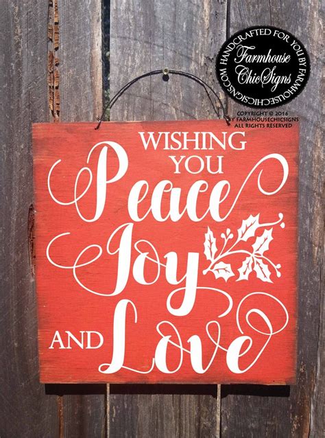 Wishing You Peace Joy And Love Rustic Christmas Sign Farmhouse Etsy