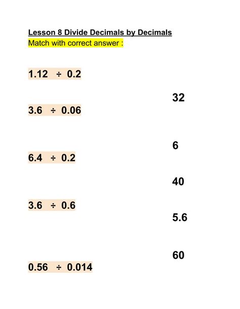 Decimals Divided By Decimals Worksheet With Answers Decimal Worksheets