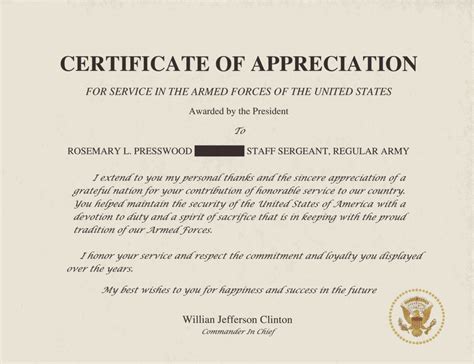 Presidential Certificate Of Appreciation