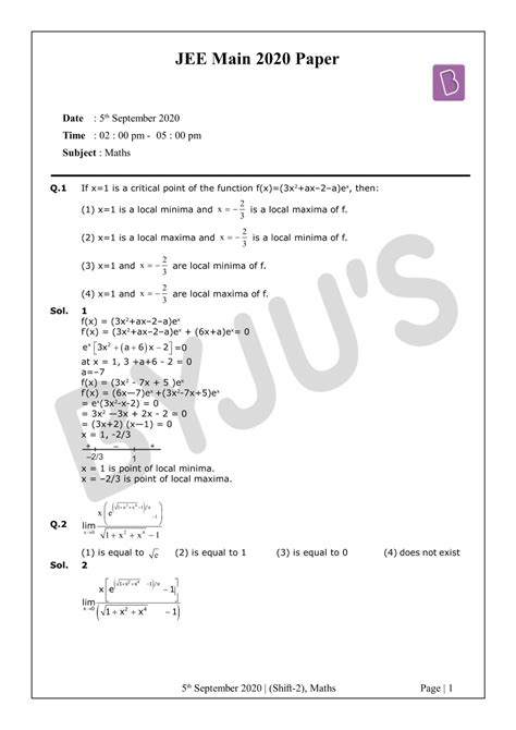 English language paper 2, question 5: JEE Main 2020 Paper With Solutions Maths Shift 2 (Sept 5) - Download PDF