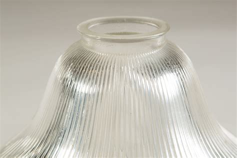 Vintage Holophane Glass Shade Prismatic Tempered Light Pendant Fixture Clear Shade Pleated