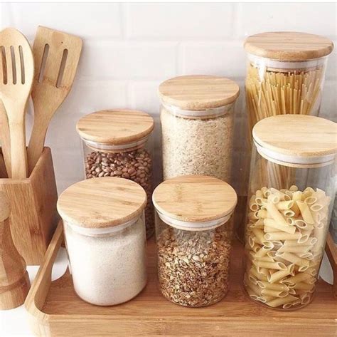 Bamboo Lid Storage Jar Eco Friendly Kitchen Storage Pantry Etsy Uk