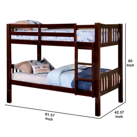 Slatted Twin Over Twin Bunk Bed With Attached Ladder Espresso Brown Saltoro Sherpi 4238x81