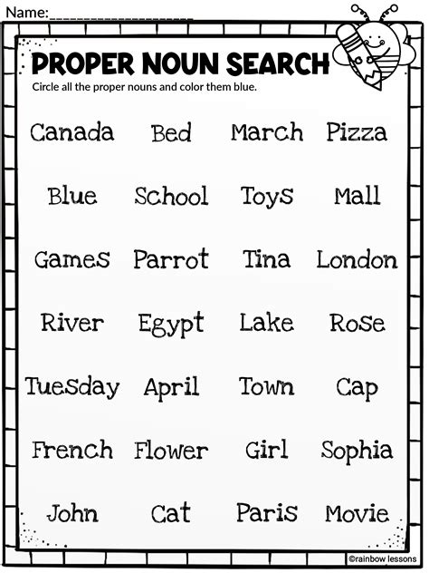 Proper And Common Nouns Worksheets 3rd Grade