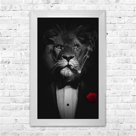 Black And White Lion Framed Art By Sylvain Binet 114cm X