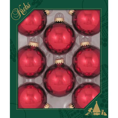 8ct December Red Shiny Glass Christmas Ball Ornaments 25 67mm